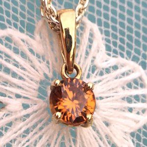 10K Natural Cognac Zircon Gold Pendant Genuine Gemstone (NOT Cubic Zirconia!!)